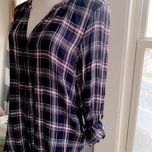 Calvin Klein Jeans Black and Pink Relaxed Blouse with Mandarin Collar